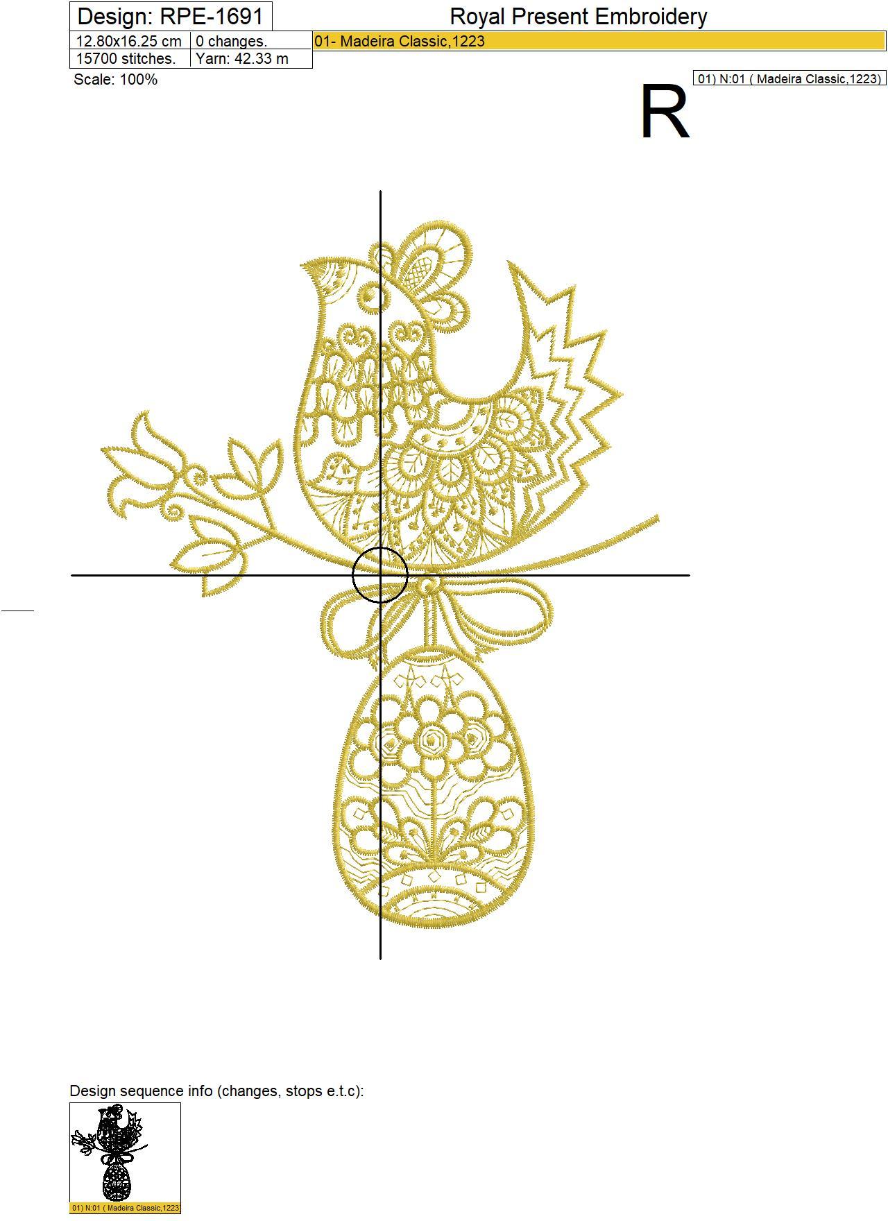 Gold Easter Hen with Egg Machine Embroidery Design - 3 sizes