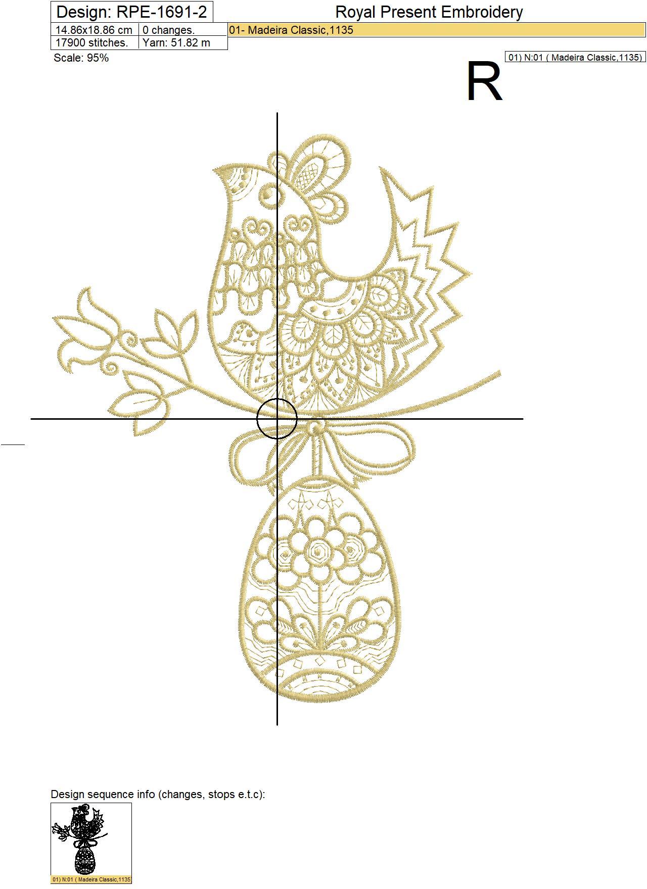 Gold Easter Hen with Egg Machine Embroidery Design - 3 sizes