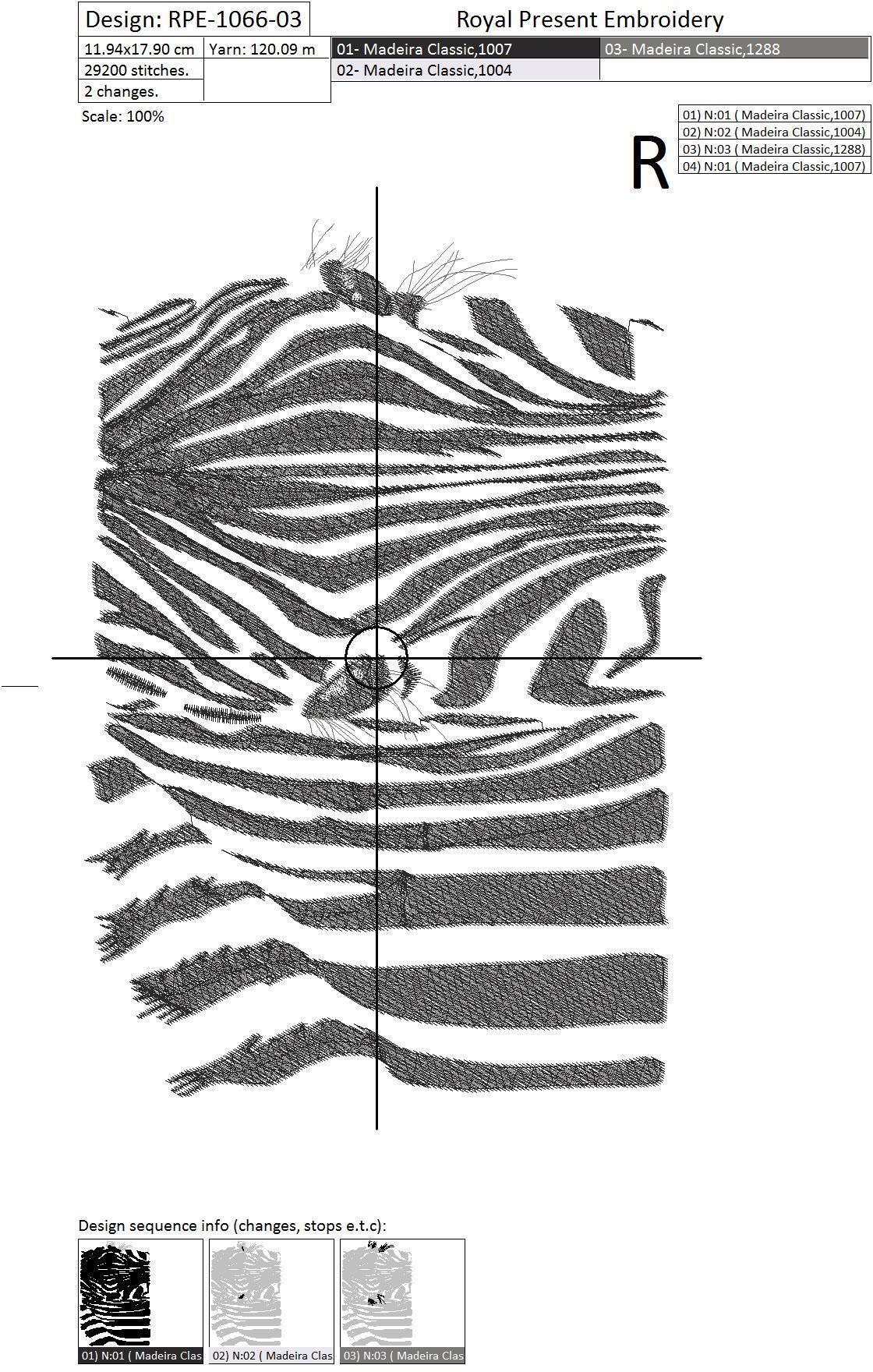 Machine Embroidery Design Zebra - 3 sizes
