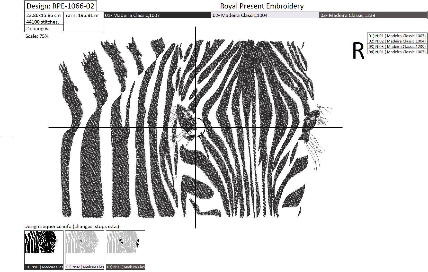 Machine Embroidery Design Zebra - 3 sizes
