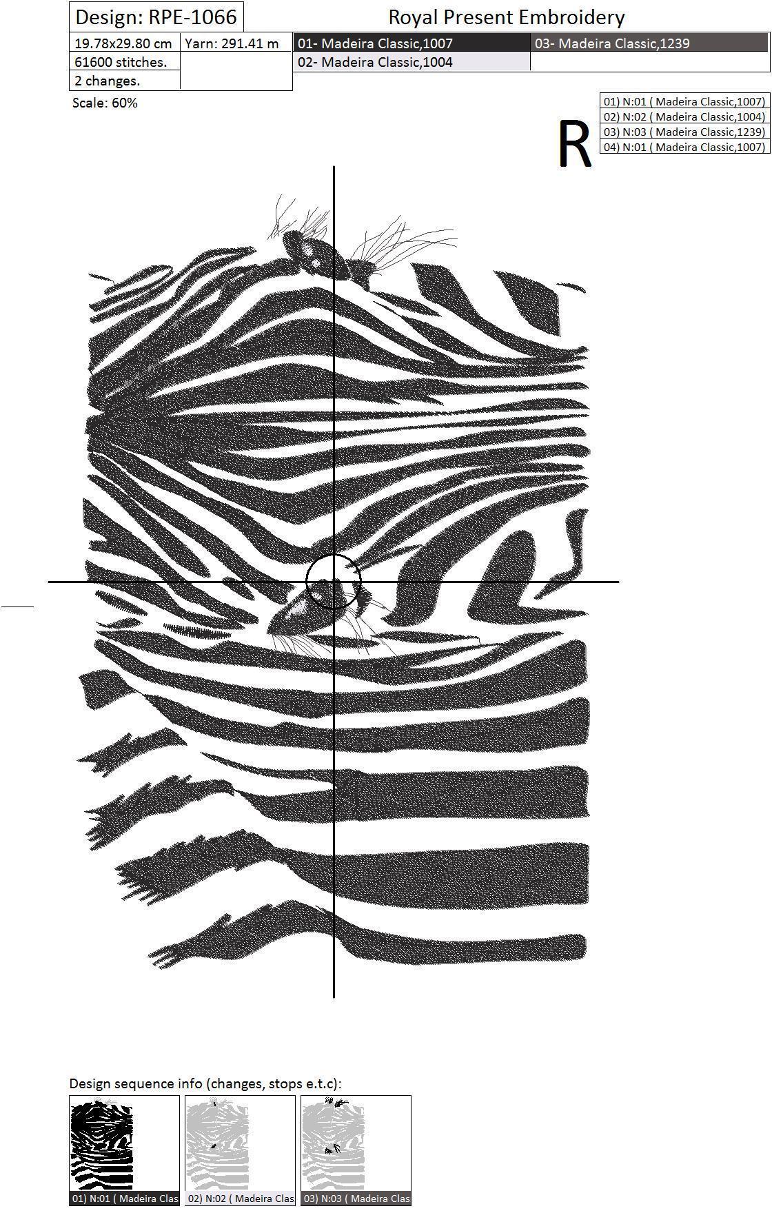 Machine Embroidery Design Zebra - 3 sizes