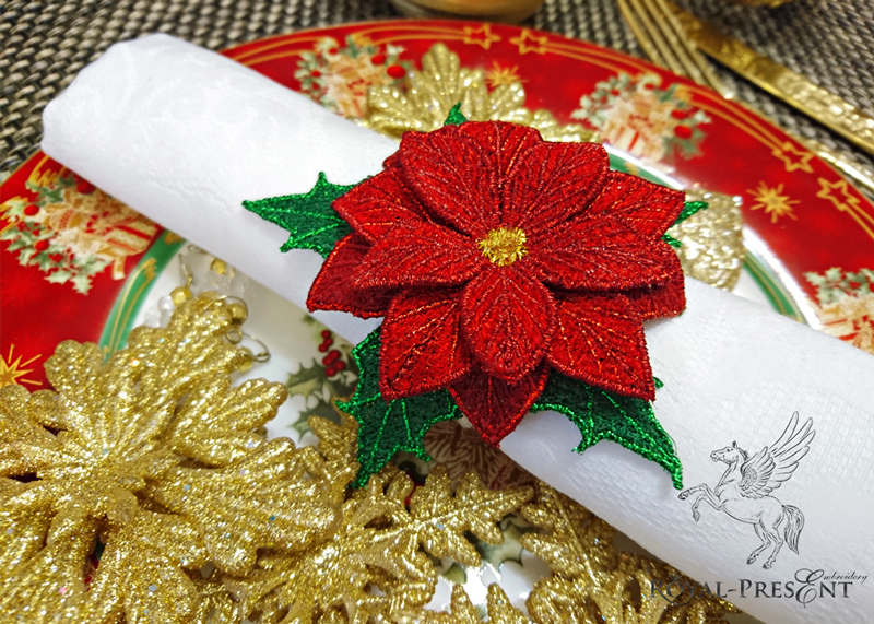 FSL Machine Embroidery Design Christmas Star Napkin Ring