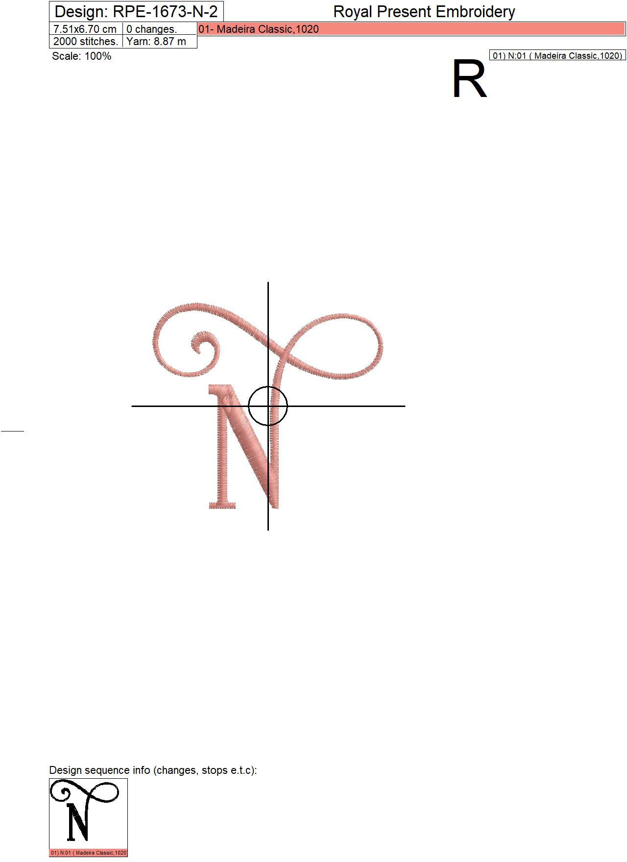 Capital Letter N Embroidery design