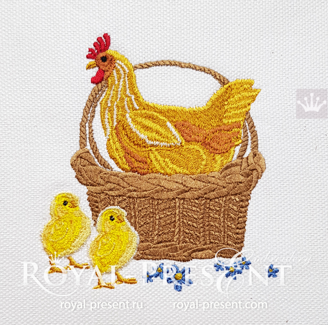 Chicken in a basket with chickens Machine Embroidery Design - 3 sizes