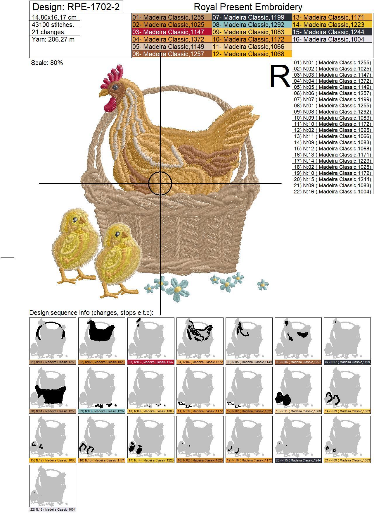 Chicken in a basket with chickens Machine Embroidery Design - 3 sizes