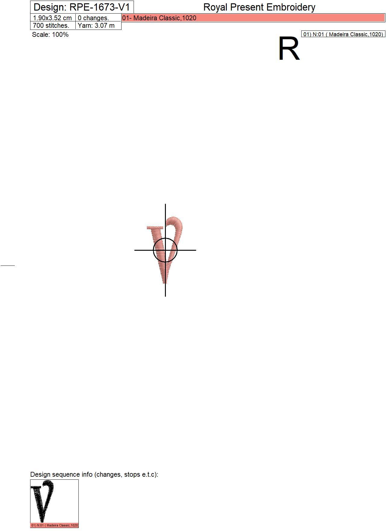 Capital Letter V Embroidery design V1