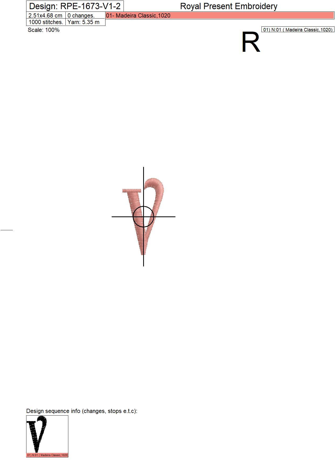Capital Letter V Embroidery design V1