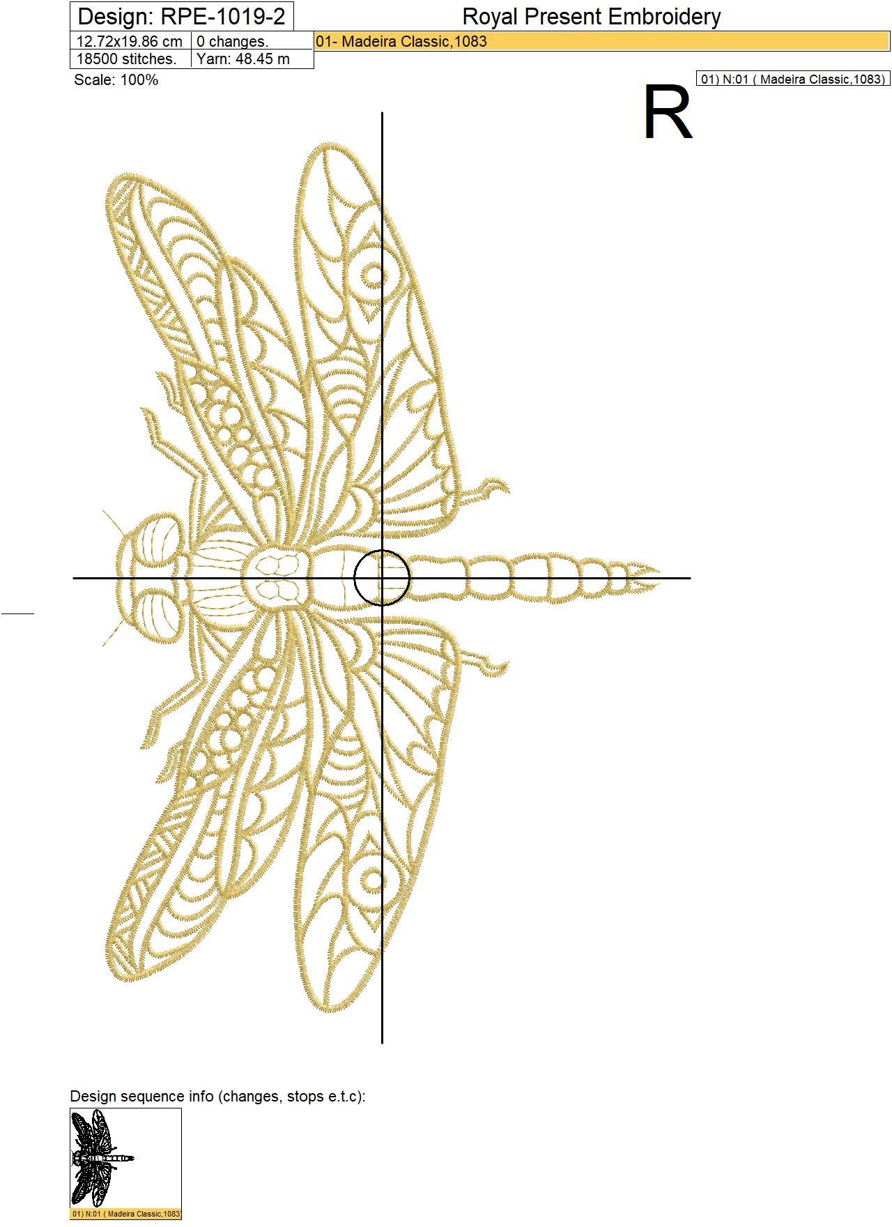 Dragonfly Machine Embroidery Design - 7 sizes