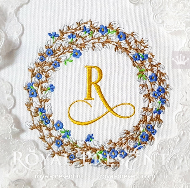 Willow wreath and forget-me-nots Machine embroidery design - 4 sizes RPE-1713