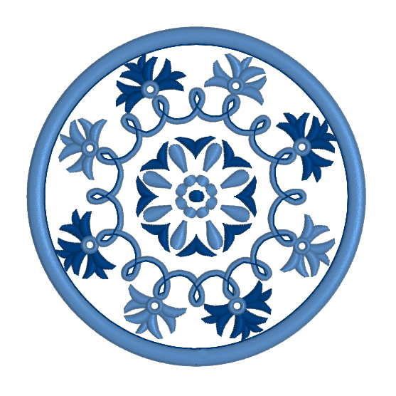 Machine Embroidery Design Round blue ornament - 2 in 1