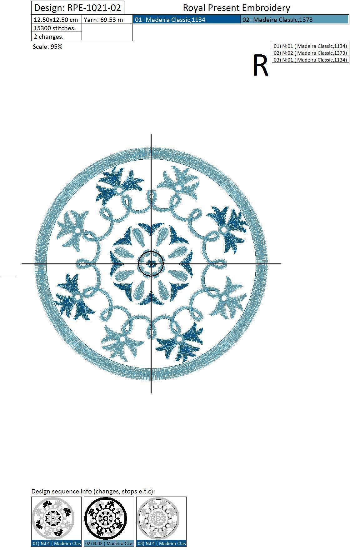Machine Embroidery Design Round blue ornament - 2 in 1