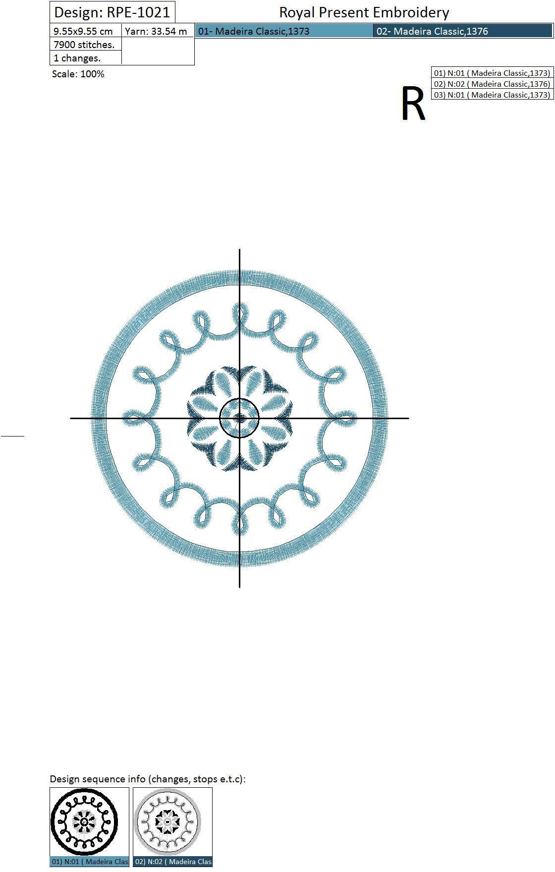 Machine Embroidery Design Round blue ornament - 2 in 1