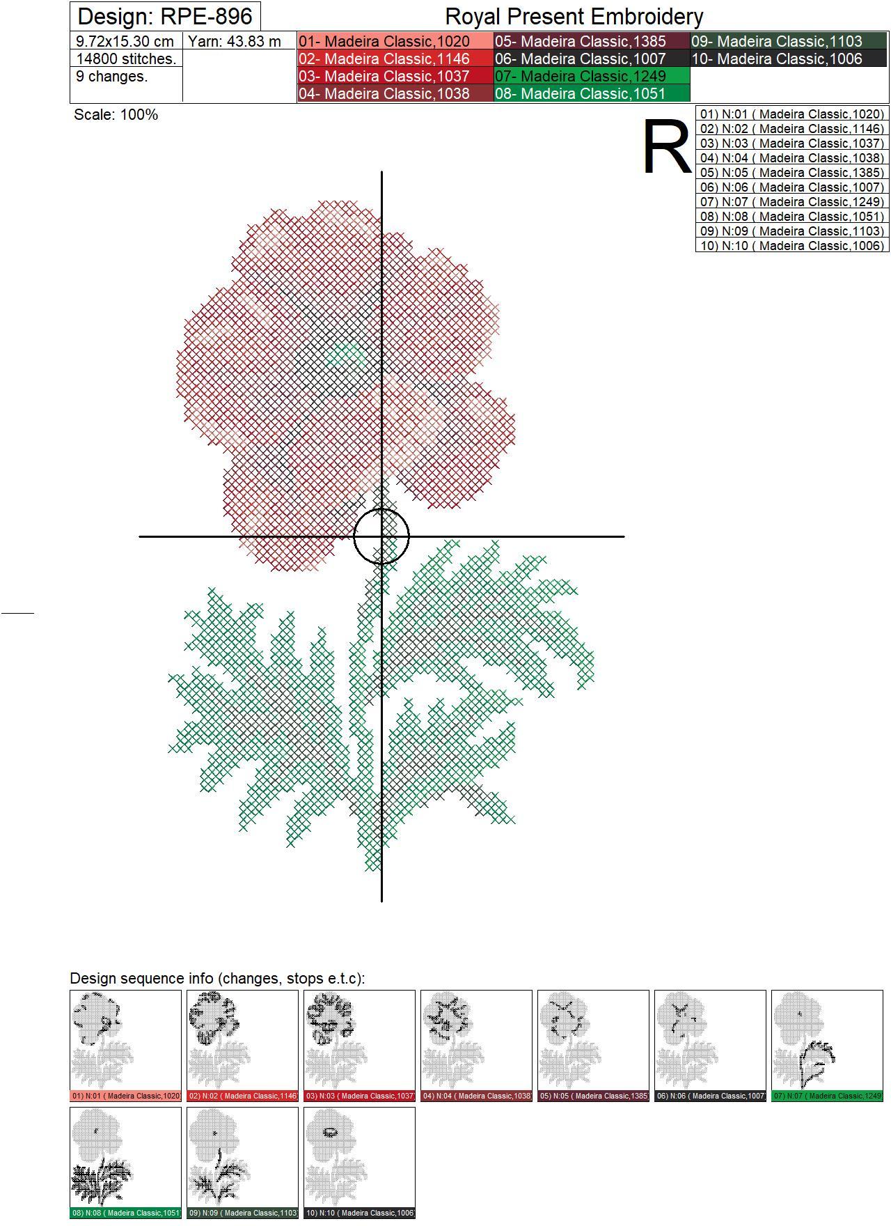 Cross-stitch Machine Embroidery Design Red poppy