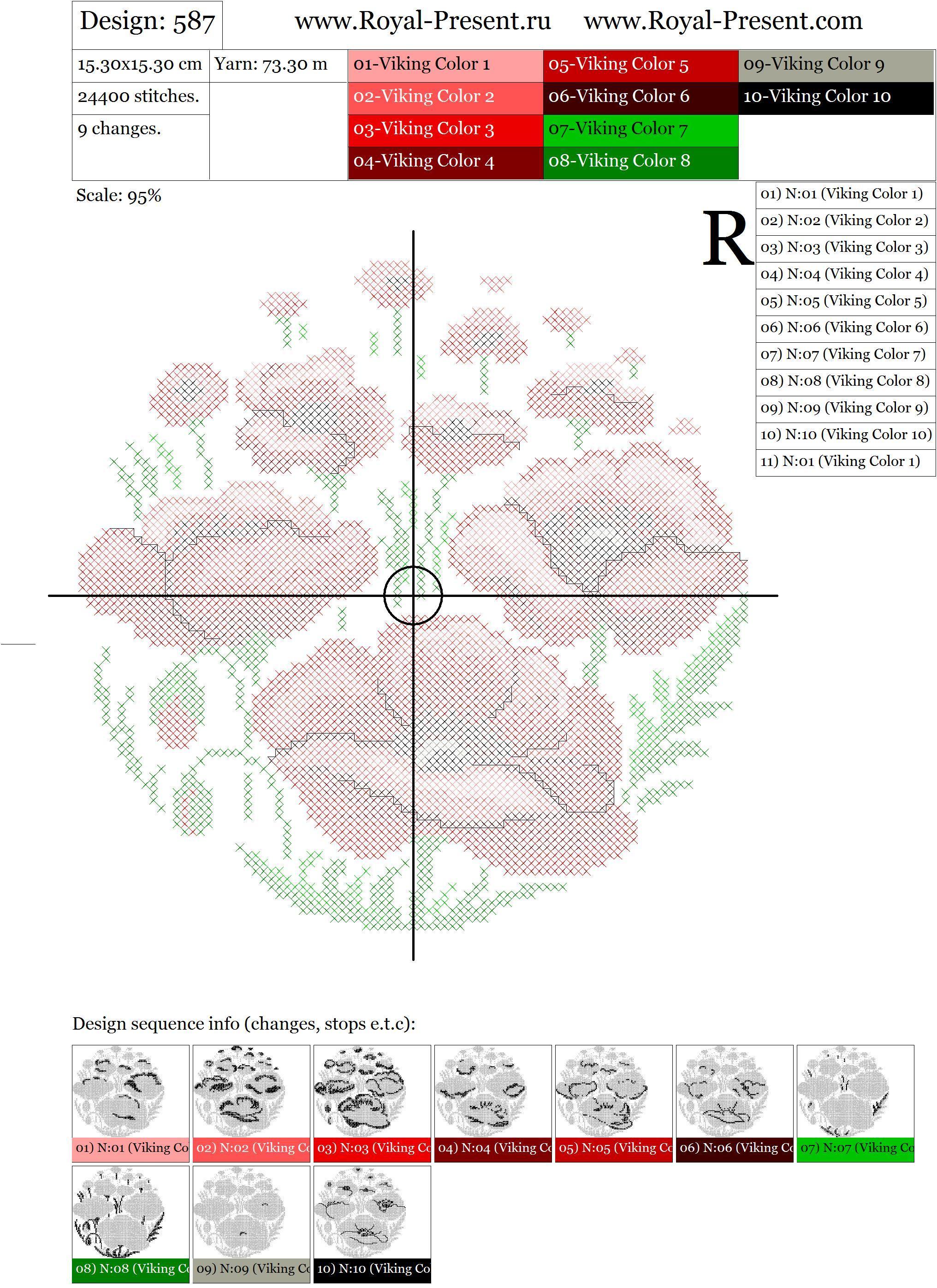 Cross-stitch Machine Embroidery Design Red poppies
