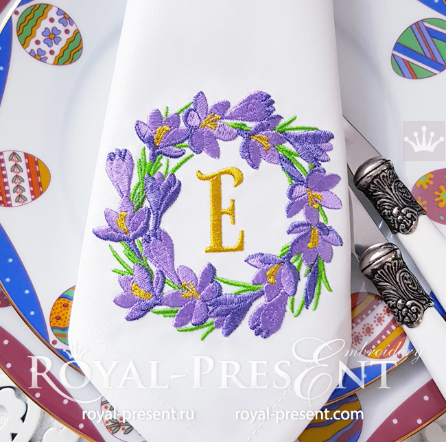 Crocus Wreath Machine Embroidery Design - 3 sizes RPE-1724