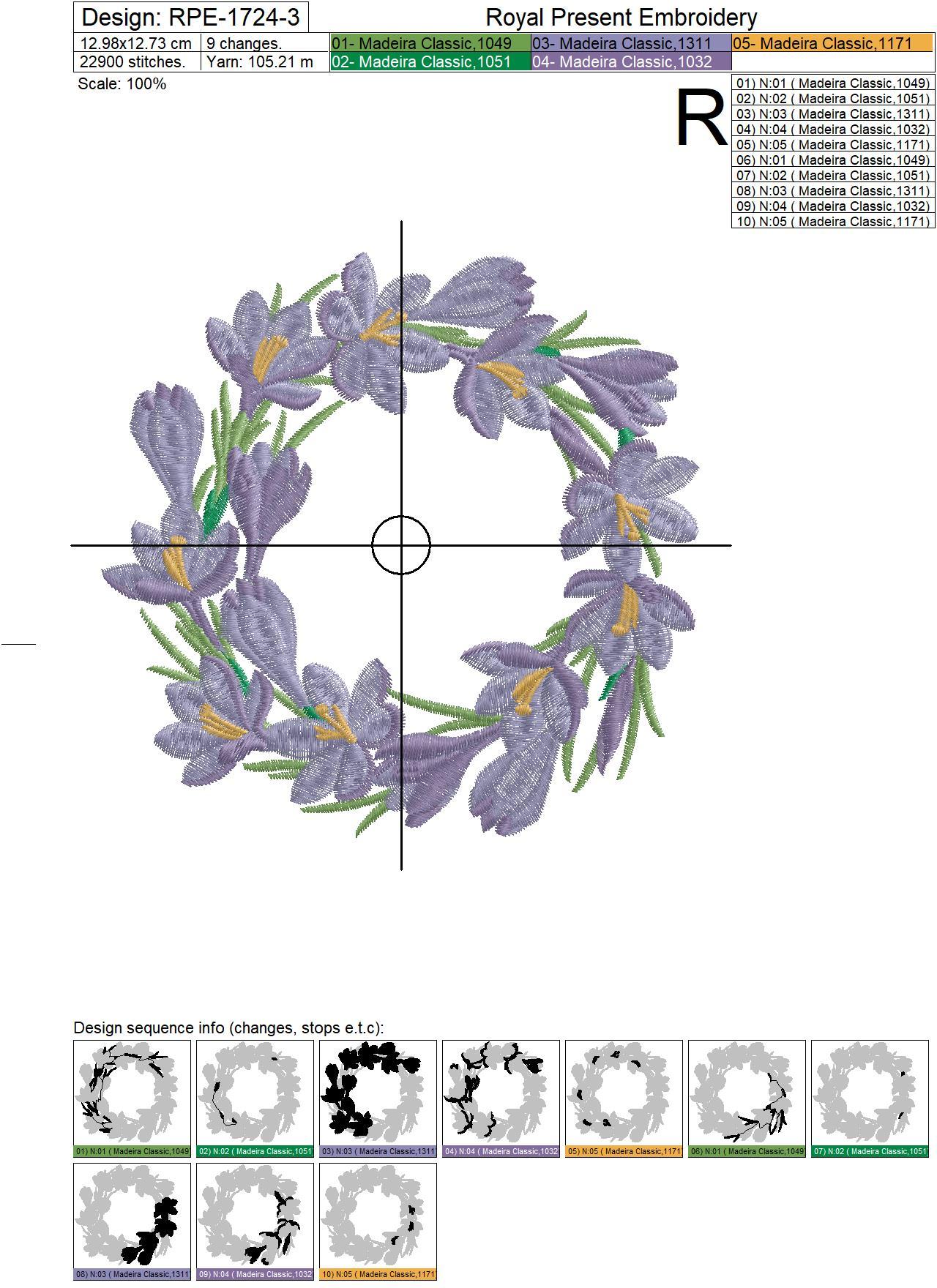 Crocus Wreath Machine Embroidery Design - 3 sizes