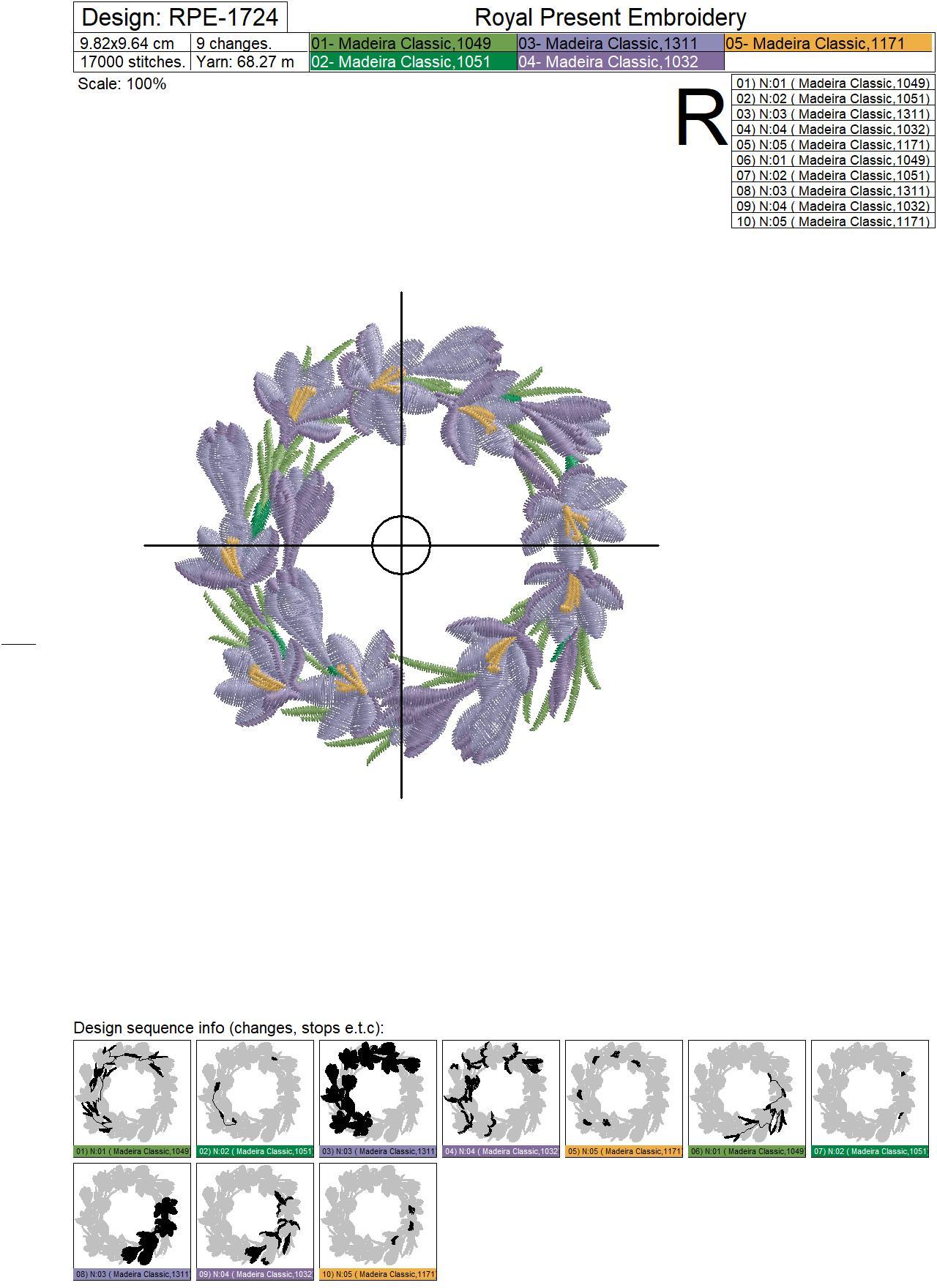 Crocus Wreath Machine Embroidery Design - 3 sizes