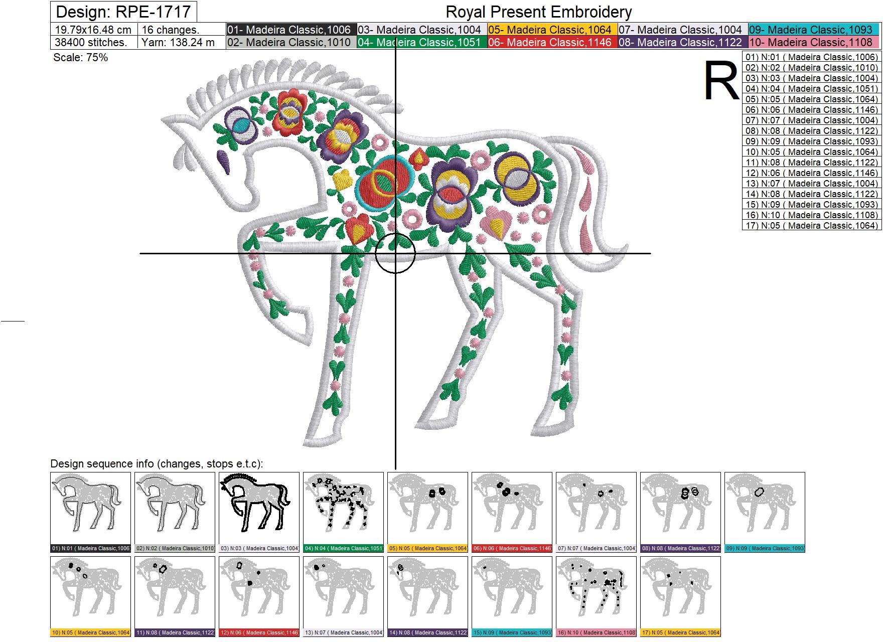 Horse with Moravian folk ornaments Appliqué Embroidery Design - 3 sizes