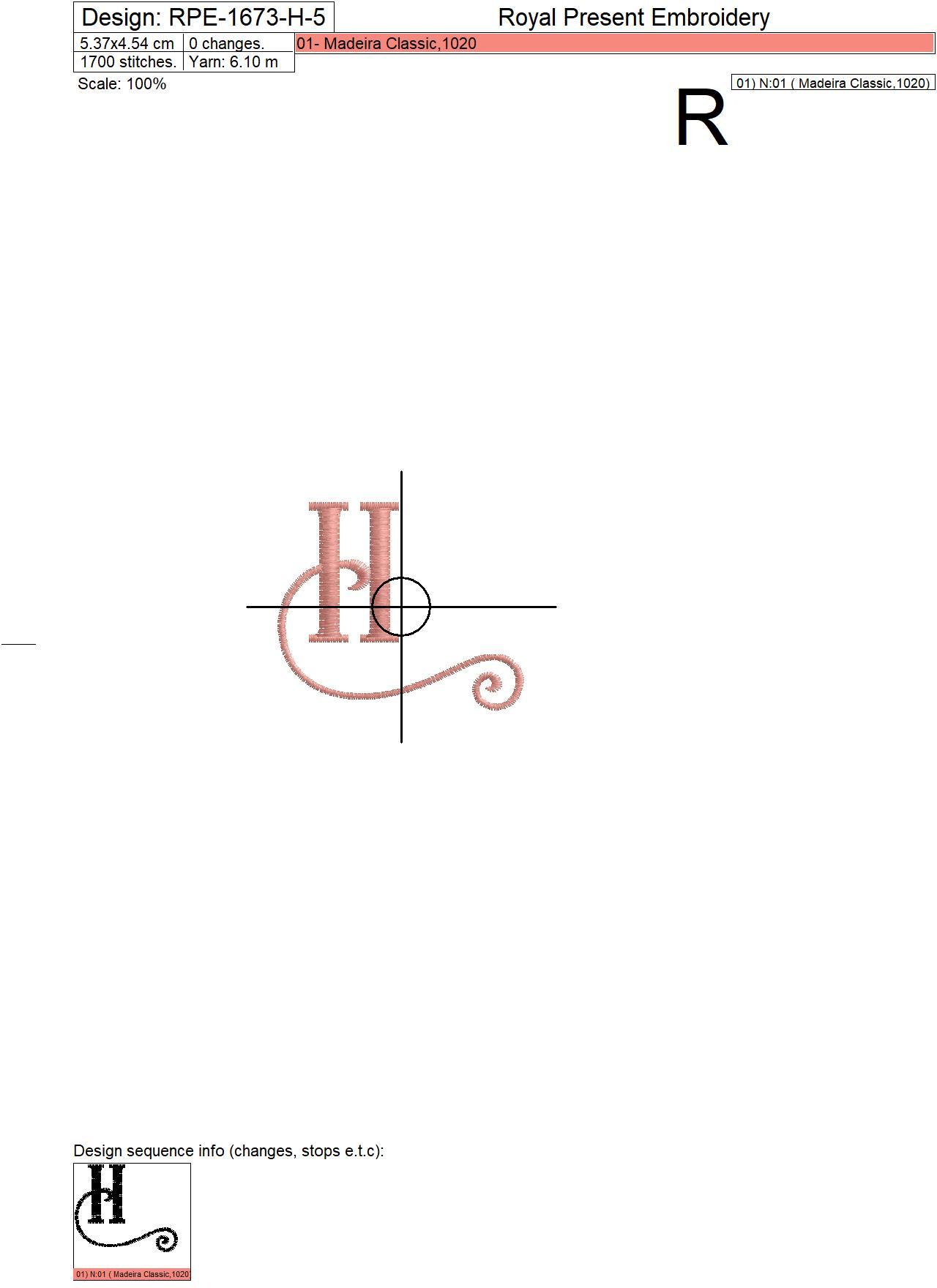 Capital Letter H Embroidery design V5