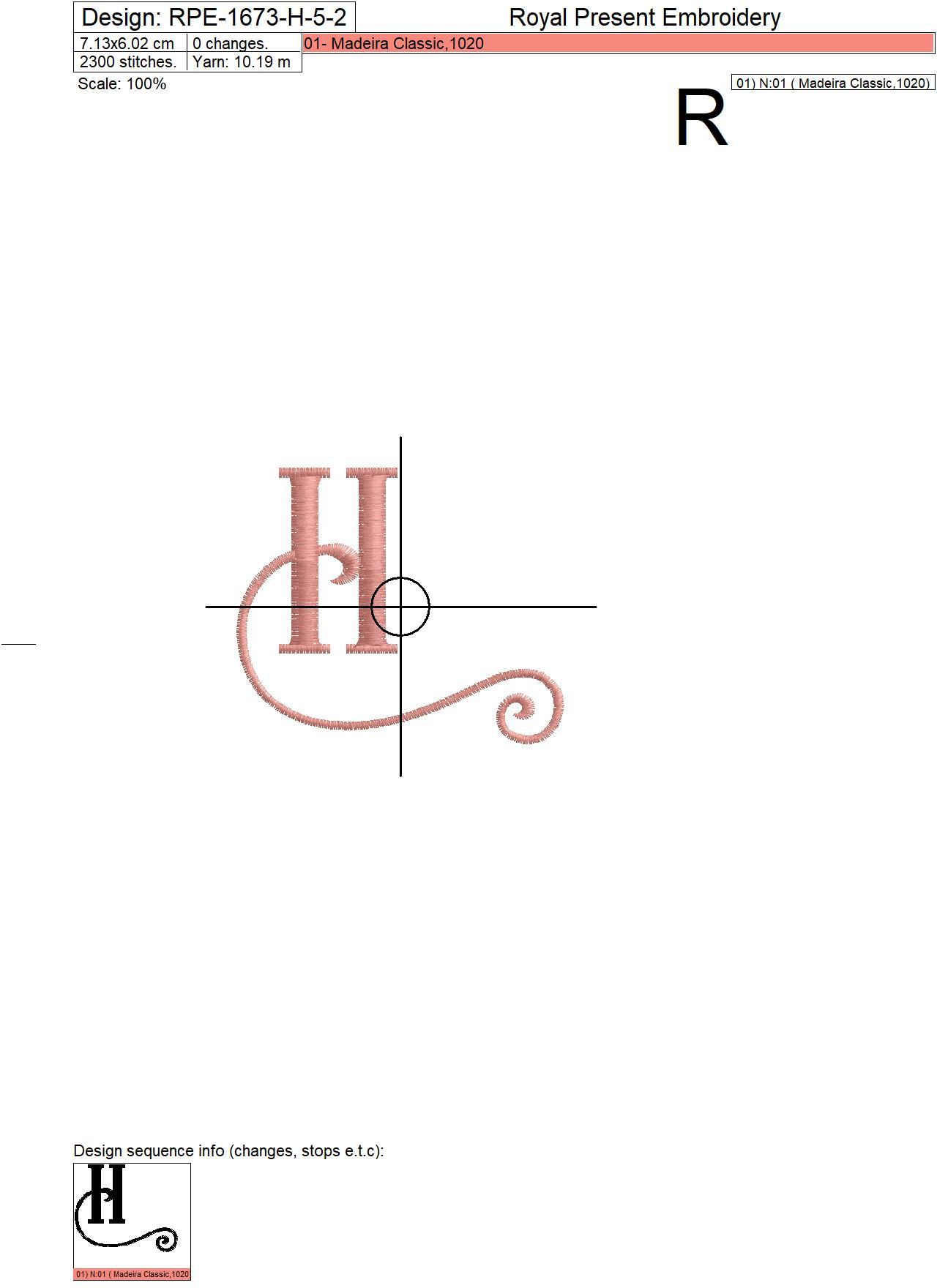 Capital Letter H Embroidery design V5