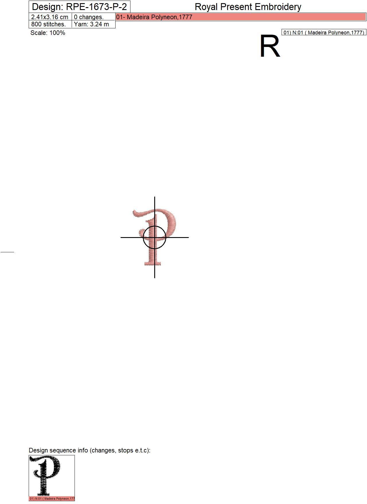 Capital Letter P Embroidery design V2