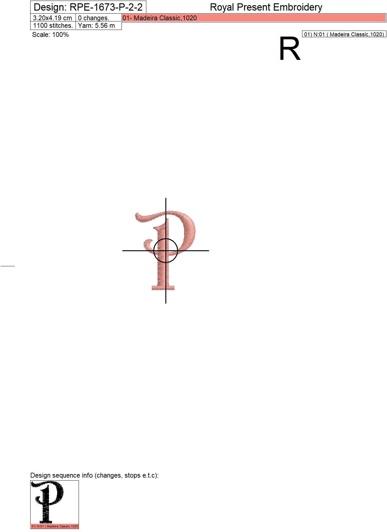 Capital Letter P Embroidery design V2
