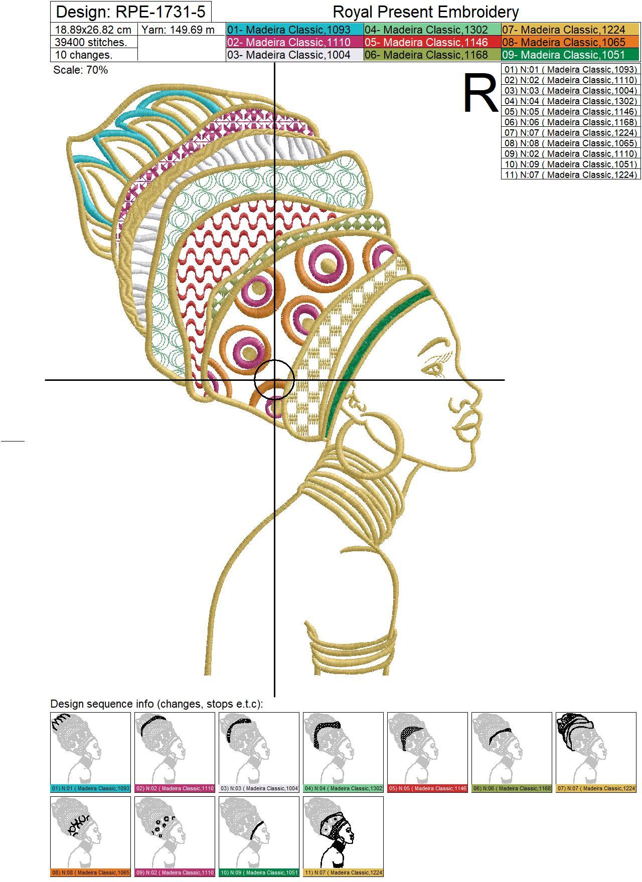 African Woman machine embroidery design - 6 sizes