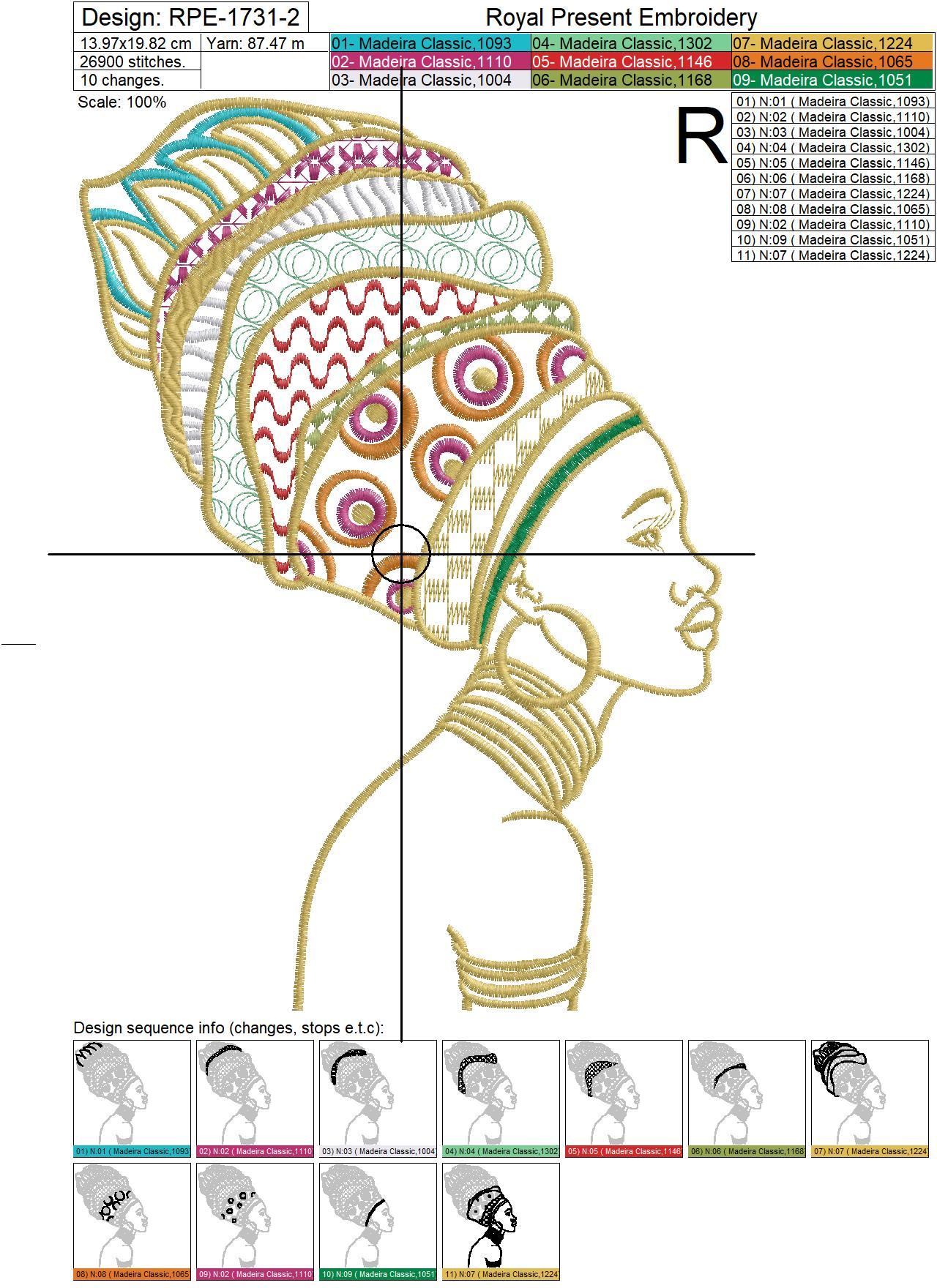 African Woman machine embroidery design - 6 sizes