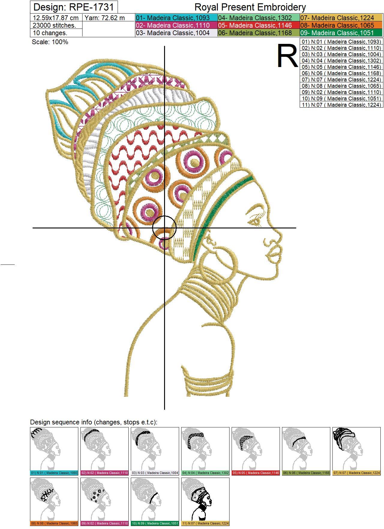 African Woman machine embroidery design - 6 sizes