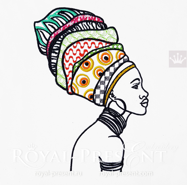 African Woman machine embroidery design - 6 sizes