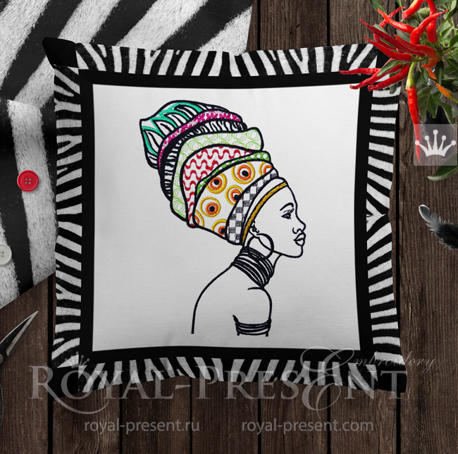African Woman machine embroidery design - 6 sizes