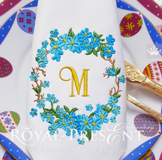 Romantic frame with forget-me-not flowers Embroidery Design - 4 sizes RPE-1734