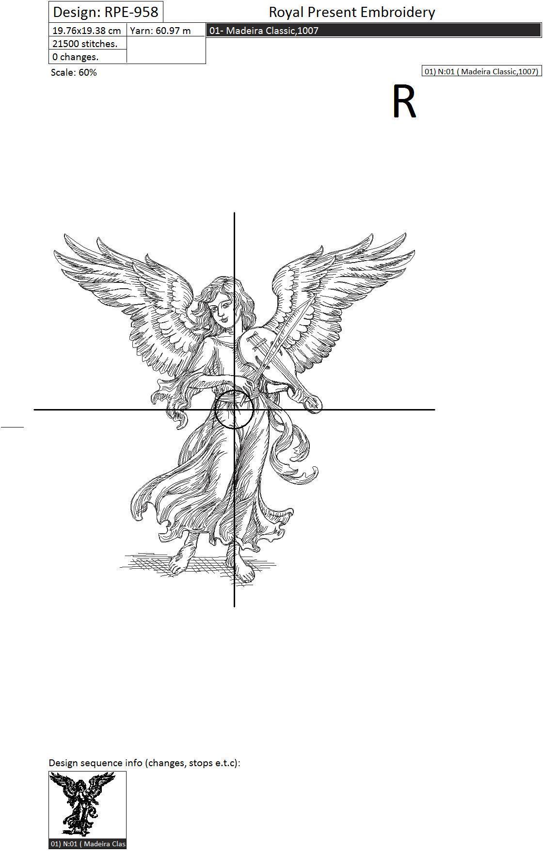 Line Art Machine Embroidery Design Angel with violin