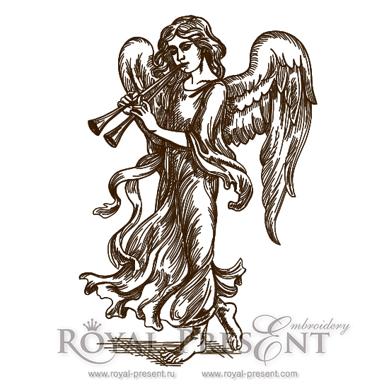 Machine Embroidery Design Angel with flutes