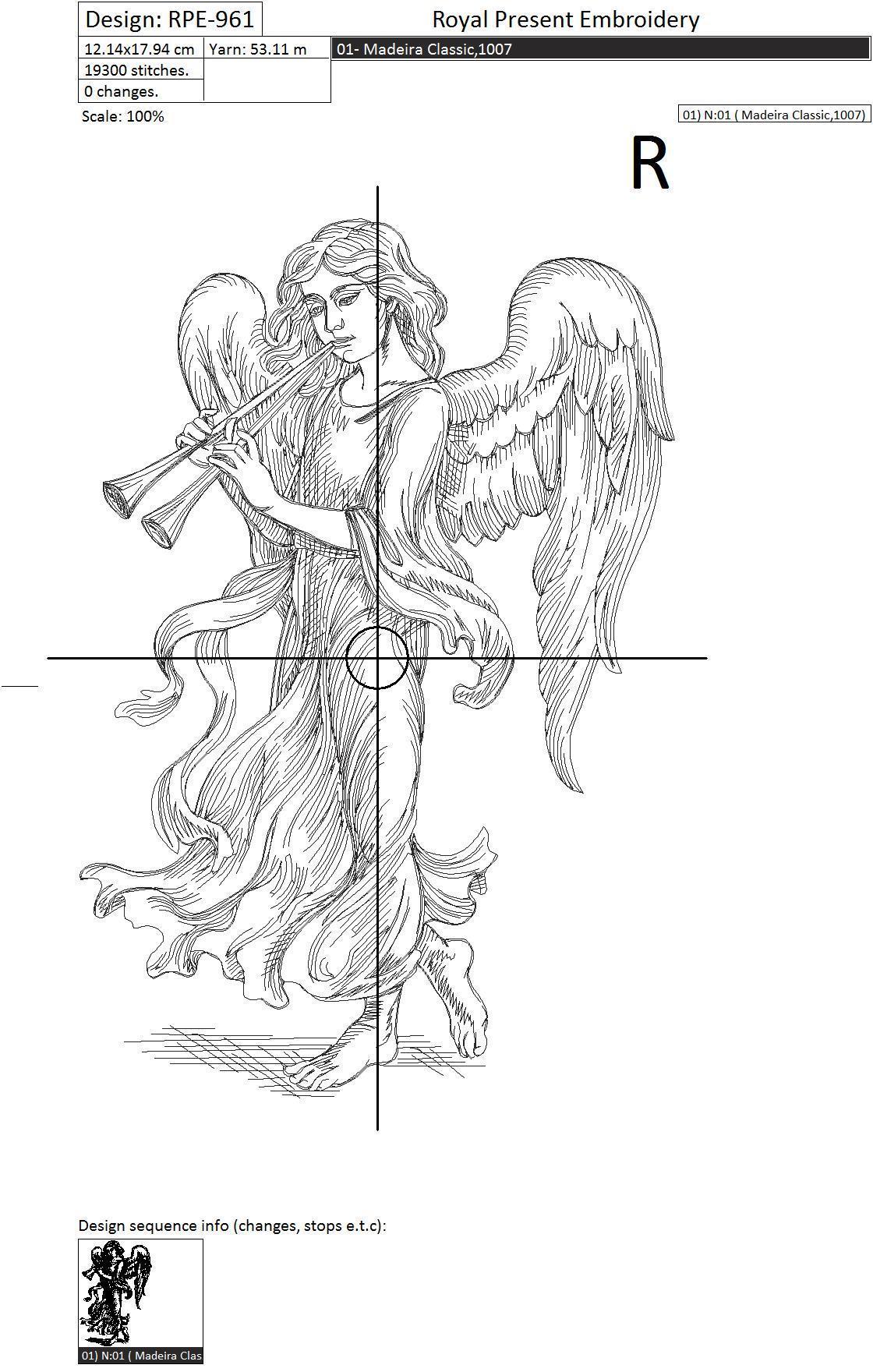 Machine Embroidery Design Angel with flutes