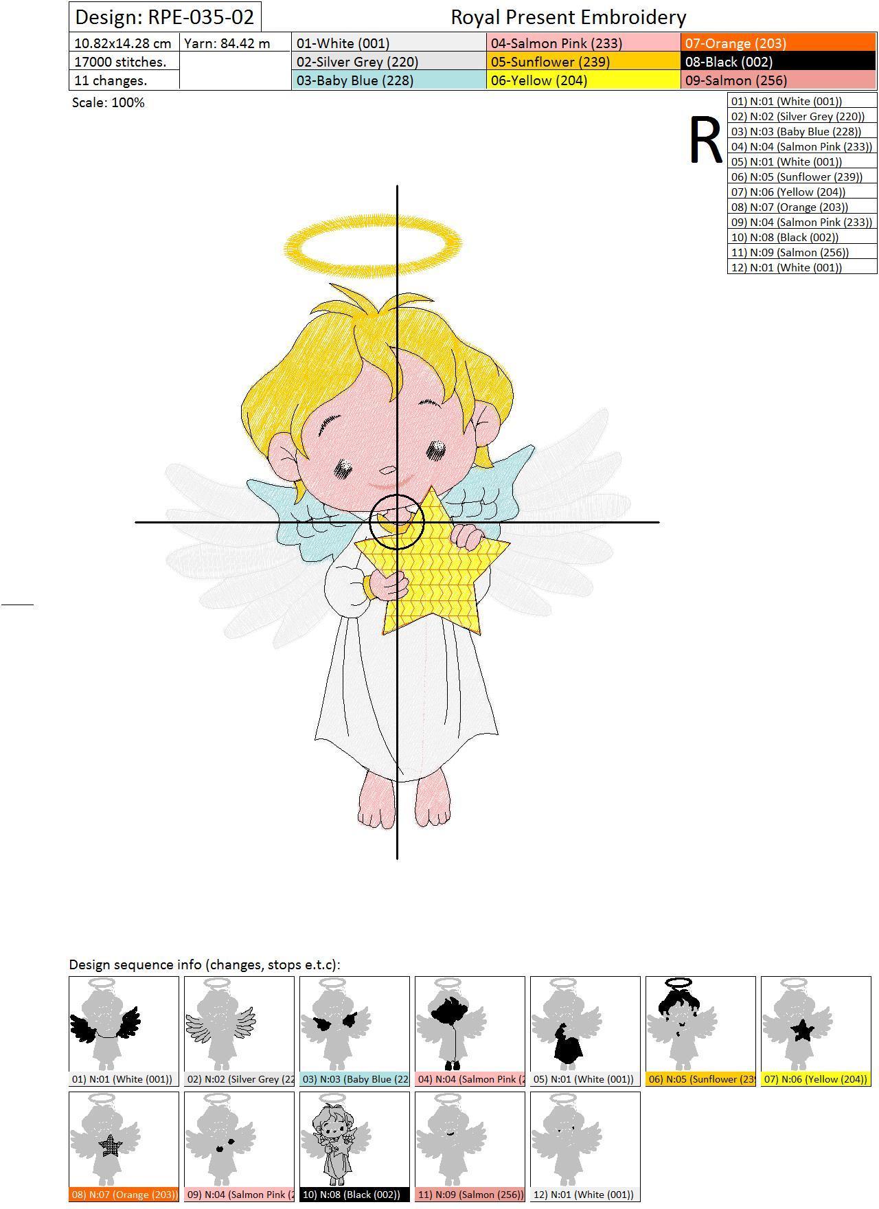 Machine Embroidery Design Cute Angel - 3 sizes