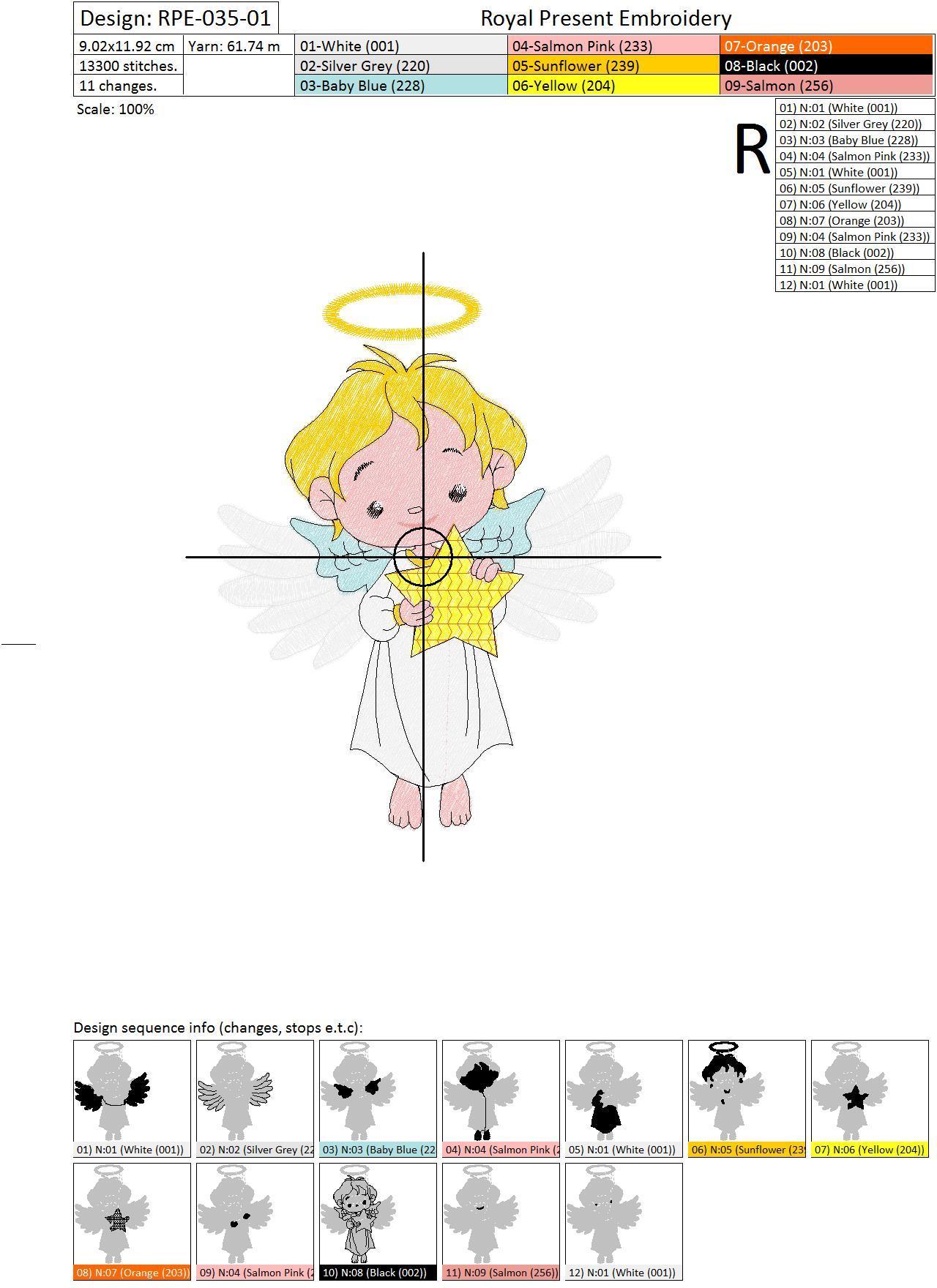 Machine Embroidery Design Cute Angel - 3 sizes