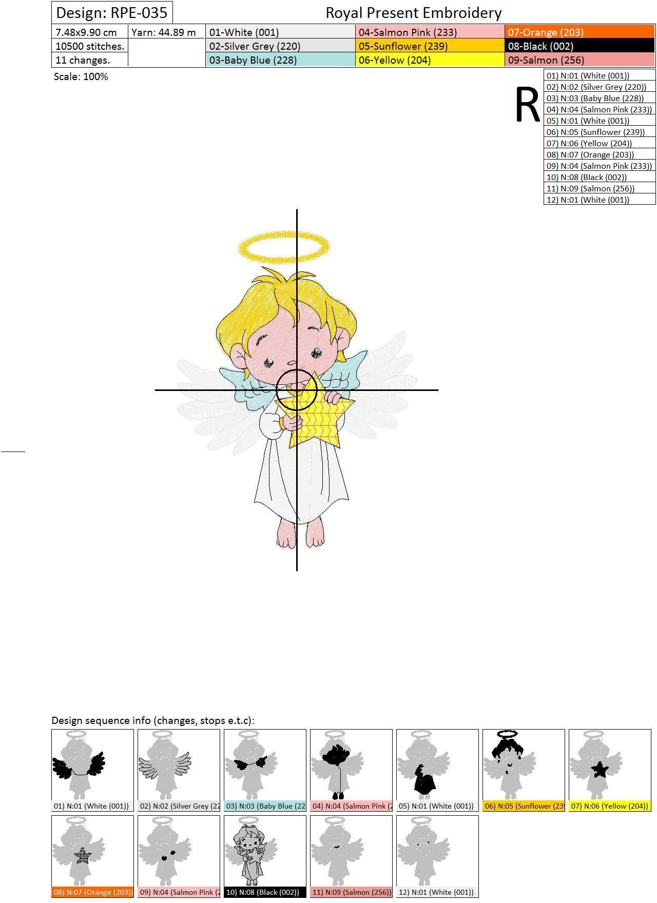 Machine Embroidery Design Cute Angel - 3 sizes