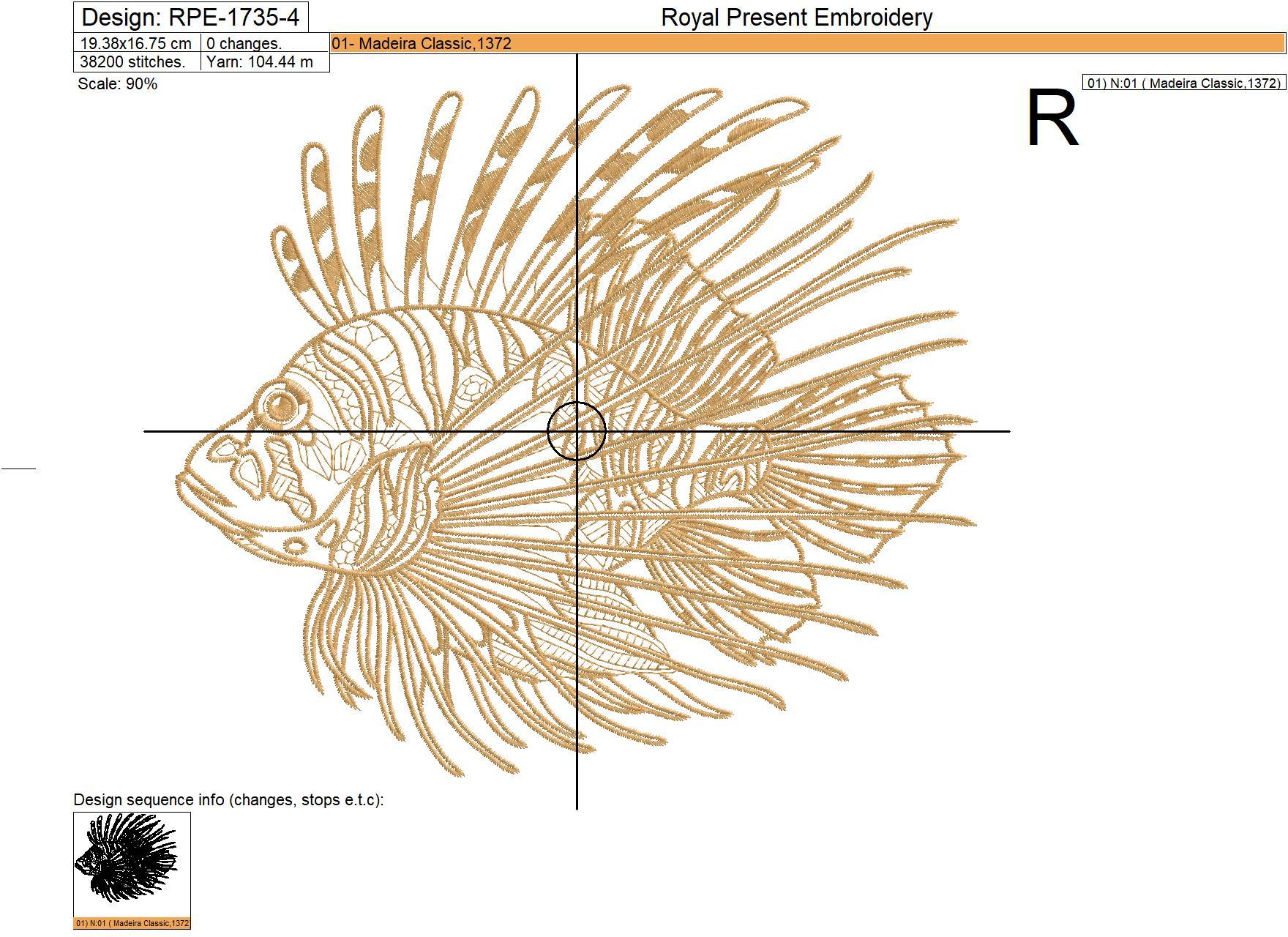 Lion Fish Machine Embroidery Design - 6 sizes