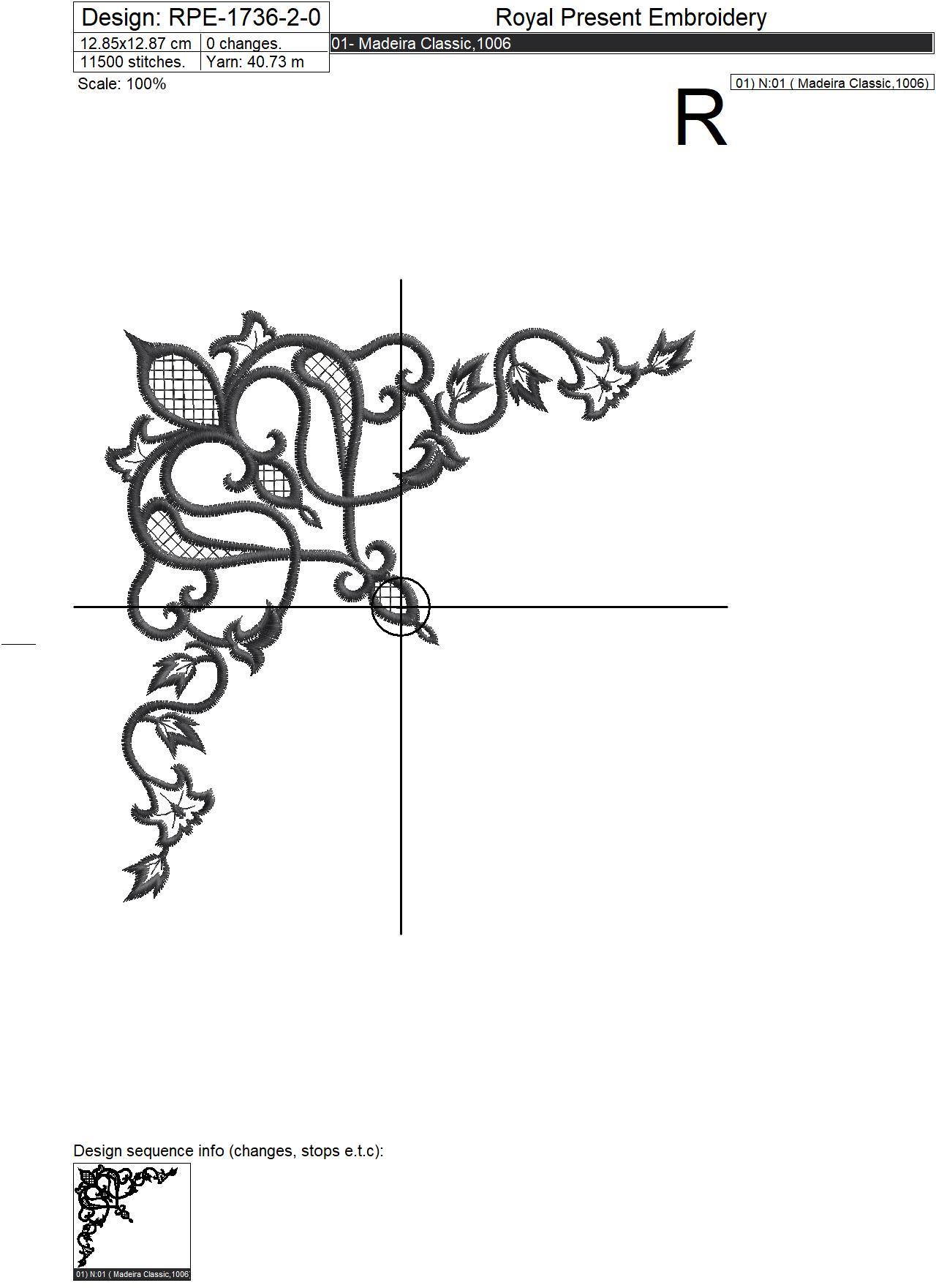 Filigree decorative coner embroidery design - 5 sizes