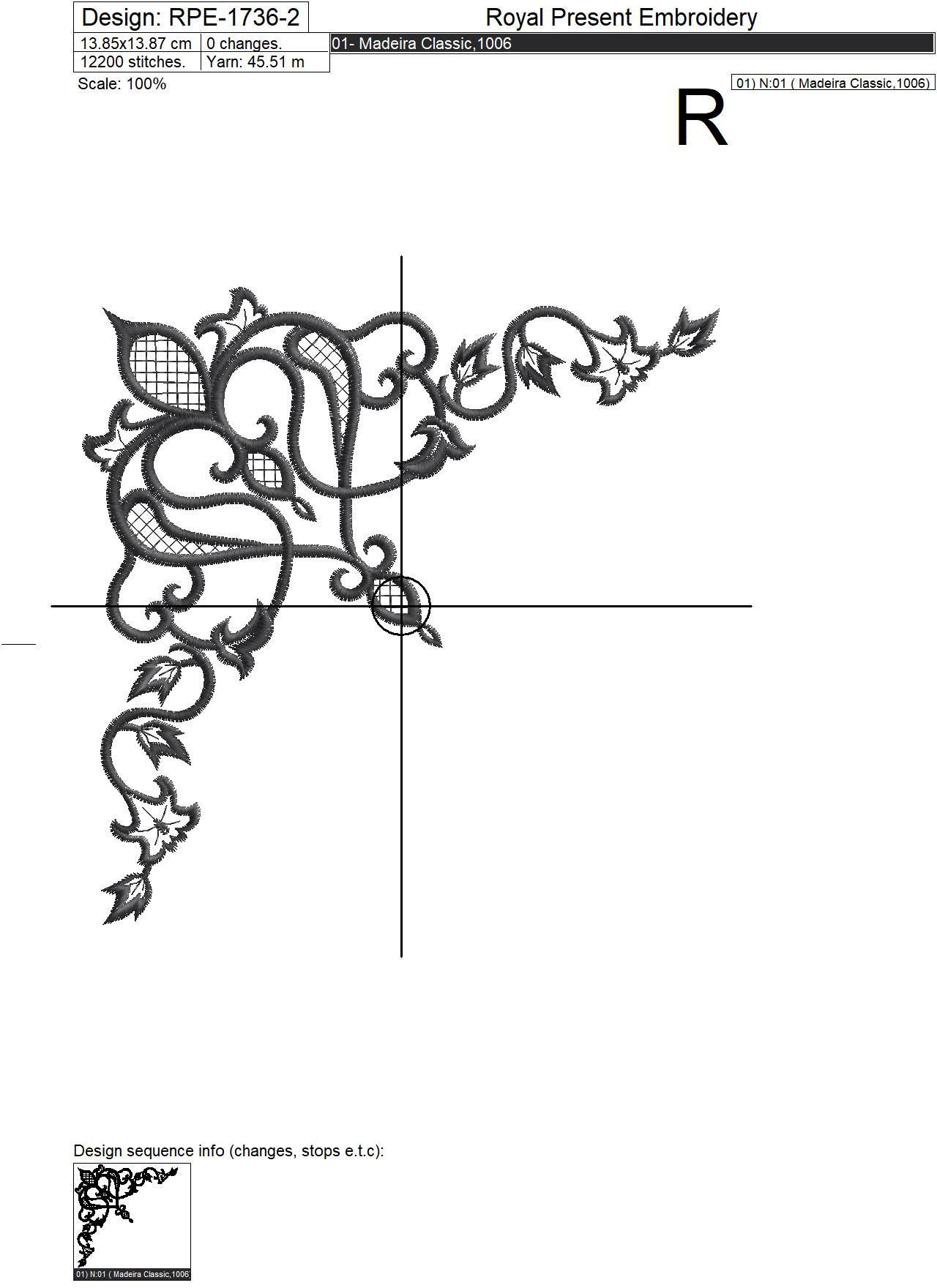 Filigree decorative coner embroidery design - 5 sizes