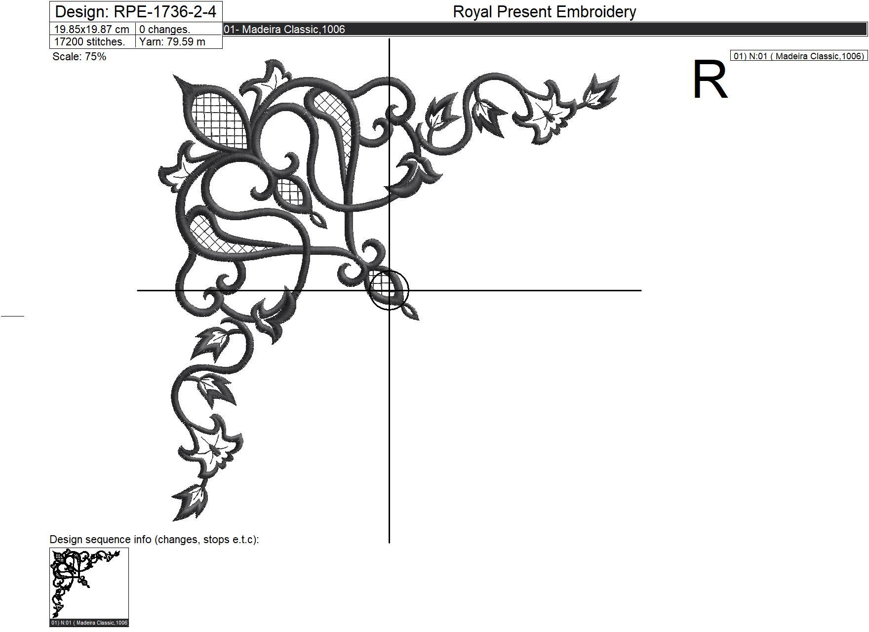 Filigree decorative coner embroidery design - 5 sizes