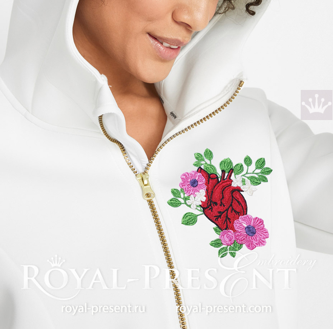 Anatomical Heart with anemones Machine Embroidery Design - 3 sizes RPE-1740