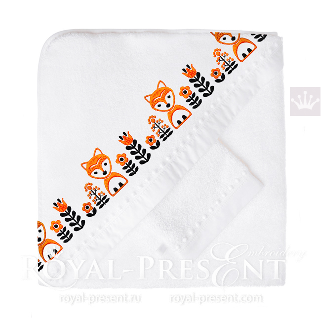 Scandinavian border with foxes Machine Embroidery Design - 2 sizes