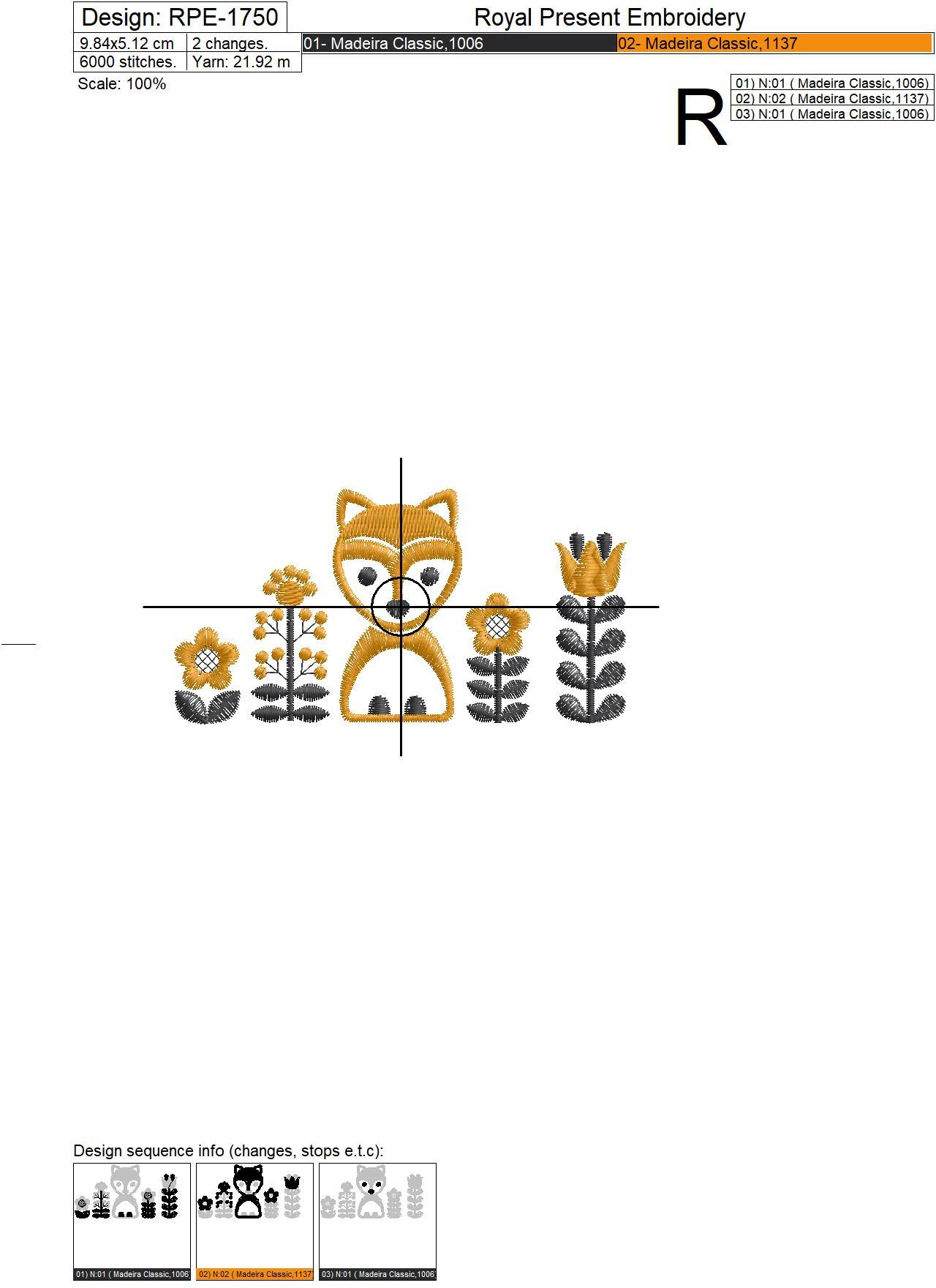 Scandinavian border with foxes Machine Embroidery Design - 2 sizes