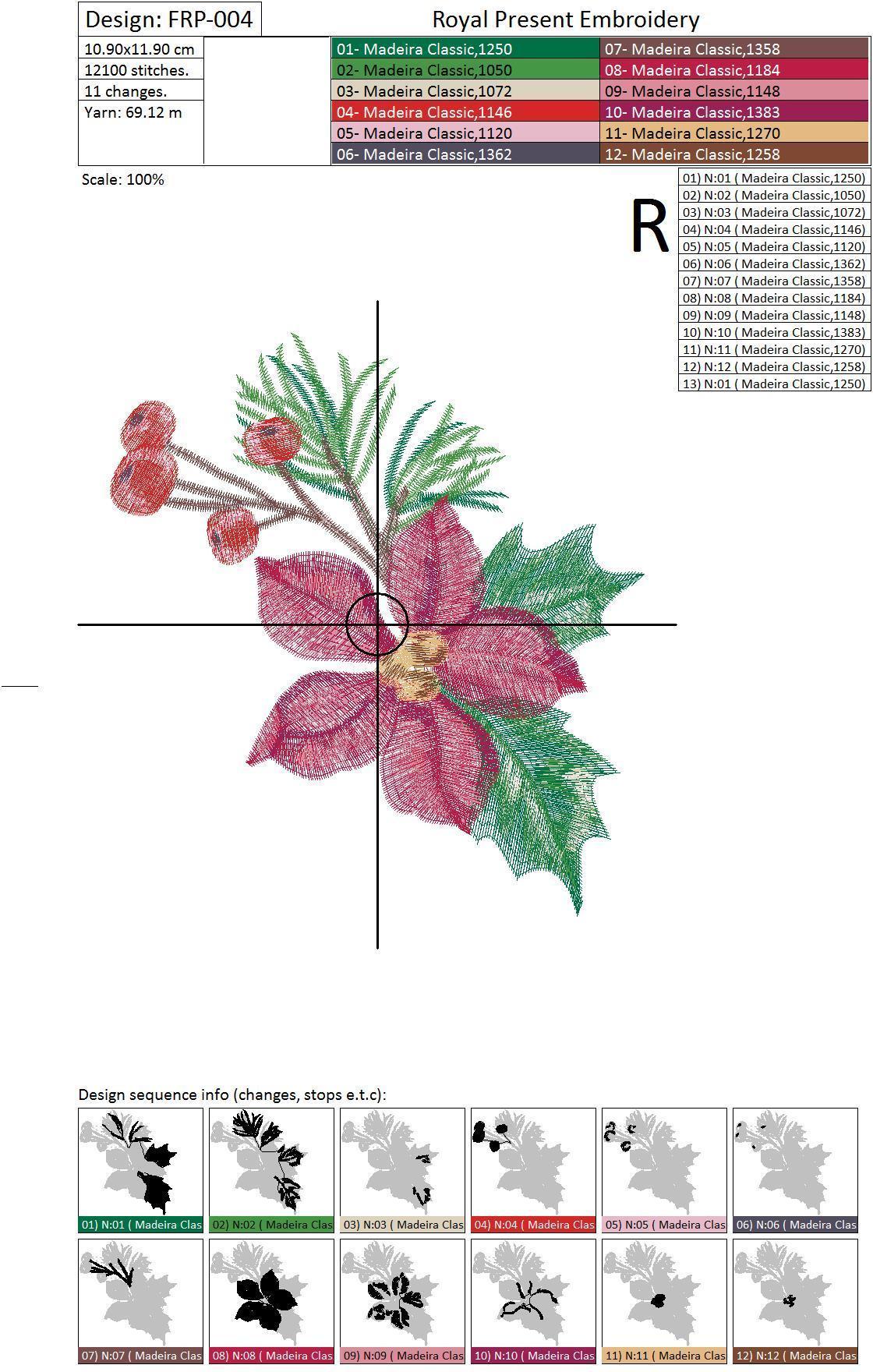 Set of Machine Embroidery Designs Red bird, poinsettia flower