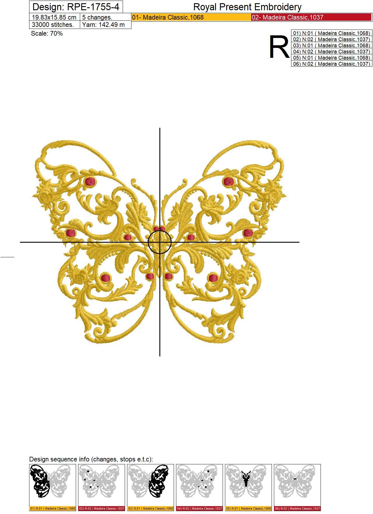 Butterfly Versace style Machine Embroidery Design - 6 sizes