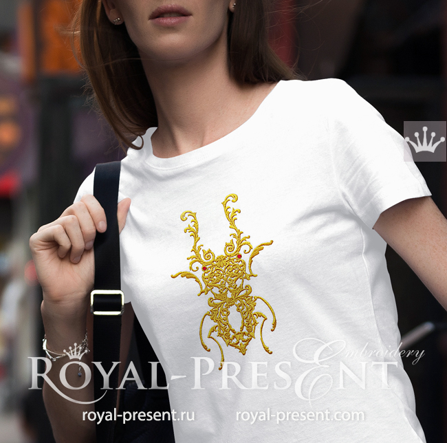 Beetle Deer Versace style Machine Embroidery Design - 6 sizes