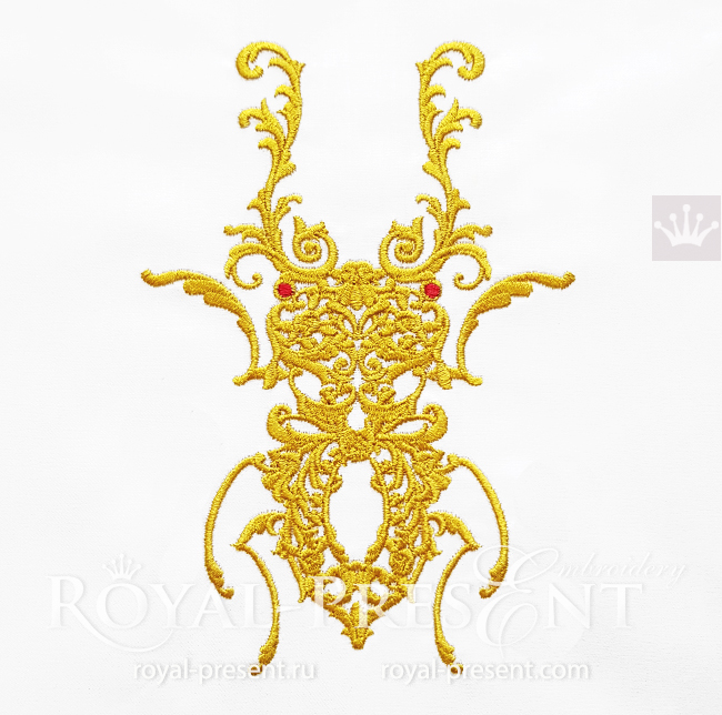Beetle Deer Versace style Machine Embroidery Design - 6 sizes