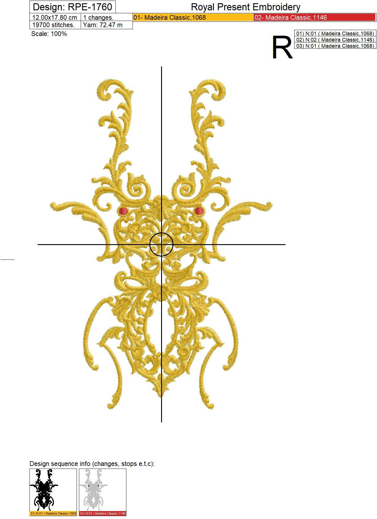 Beetle Deer Versace style Machine Embroidery Design - 6 sizes